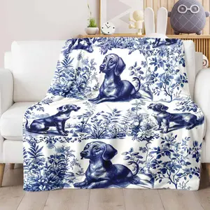 Dachshund French Toile de Jouy Blanket – Blue Toile Throw for Couch & Bed, Cozy Dachshund Gift for Dog Lovers, Mother’s Day Gift for Her