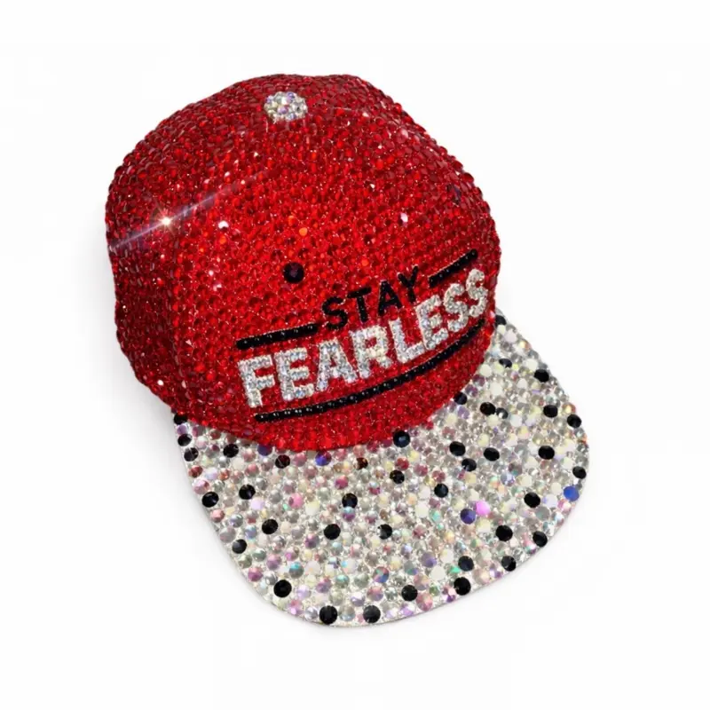 Nikki Bella Stay Fearless Red Black & Luminous Crystal Full Rhinestone Baseball Hat