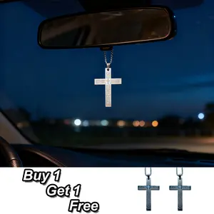 Buy One Get One Free Christian Cross Faith Necklace, Car Interior Decoration Rearview Mirror, Universal Motorcycle Accessories, Applicable to Motorcycles, SUVs, and Various Vehicle Models of Universal Decorative Car Stickers. Made of Waterproof Stainless