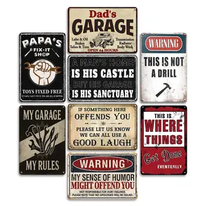8pcs Vintage Metal Signs - Garage Wall Art Decoration Vintage Plaque Decor Tin Sign For Men For Yard, Patio, Store, Cafe, Bar, Man Cave, Home, Bedroom, Living Room, Garage, Pub, Shop