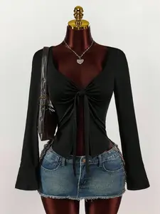 Fashion Elegant Best-Selling Trendy Women's Half-Open Cardigan Long Sleeve T-Shirt, Stylish Ladies' Casual Wear, Perfect for Daily