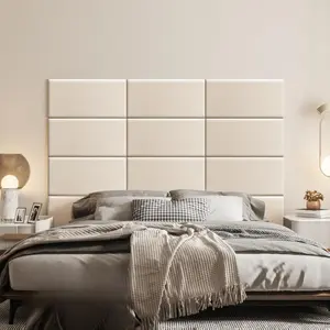 Peel and Stick Headboard Panels – Pack of 12 Upholstered Wall Cushions, Self-Adhesive Stick-On Headboard for Bedroom & Living Room, 23.6" x 11.8" Padded Wall Panels for Bed, Sofa & Home Decor