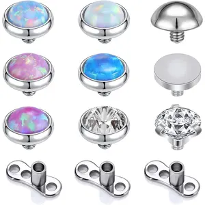 9PCS Opal 16G Dermal Anchor Tops 3mm 4mm, 14G Surgical Steel Internally Threaded Base Microdermal Piercing Jewelry for Women Men