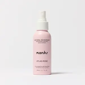 Monks Atlas Rose - Natural Full-Body Deodorant Spray 80ml | Clean Essential Oil-Based Non-Toxic Damask Rose & Cedarwood Scent