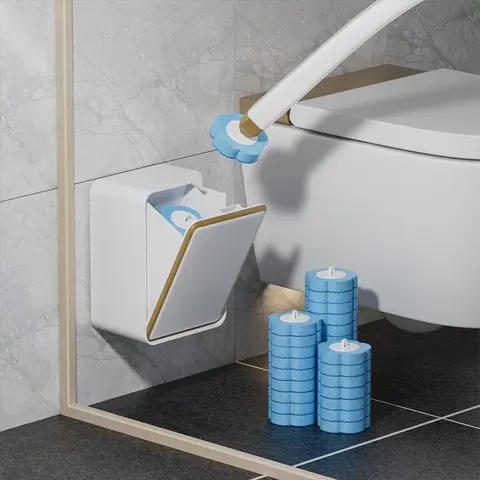 Wall Mounted Toilet Brush and Holder Set, 360 Degree Rotatable Toilet Brush with Replacement Head, for Deep Cleaning & Bathroom Maintenance