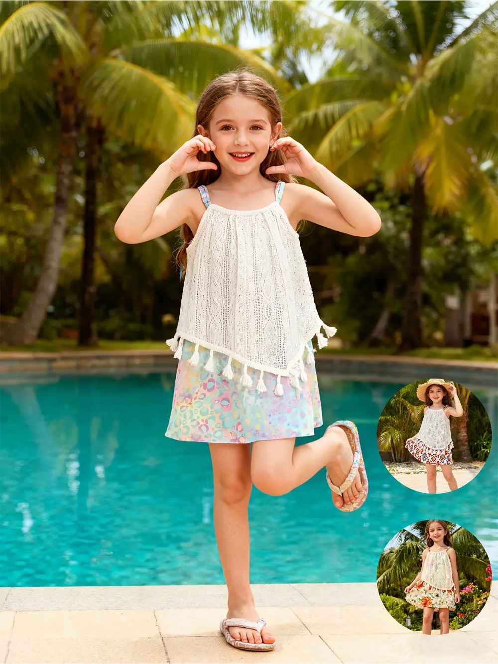 Ready Stock 6m-3y Toddler Girls Bohemian Sleeveless Lace Dress with Tassel Hem Girls Summer Beach Holiday Casual Dress 12510090