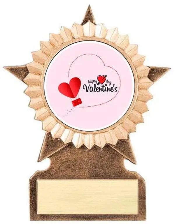 BuyAwardsandTrophies Valentine's Day Star Stand Trophy - Air Balloon - Plastic Trophy with Base, Awards and Trophies for Fun Contests, Prizes for Adults and Kids Brown, 4"