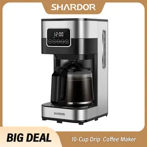 SHARDOR  10-Cup Drip Coffee Maker with Touch-Screen Programmable, Stainless Steel Brew Coffee Machine, Pause & Serve, Regular & Strong Coffee Brewer, Black