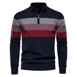 Men's Quarter Zip Pullover Sweaters Lightweight Mock Neck Long Sleeve Knit Sweater for Men