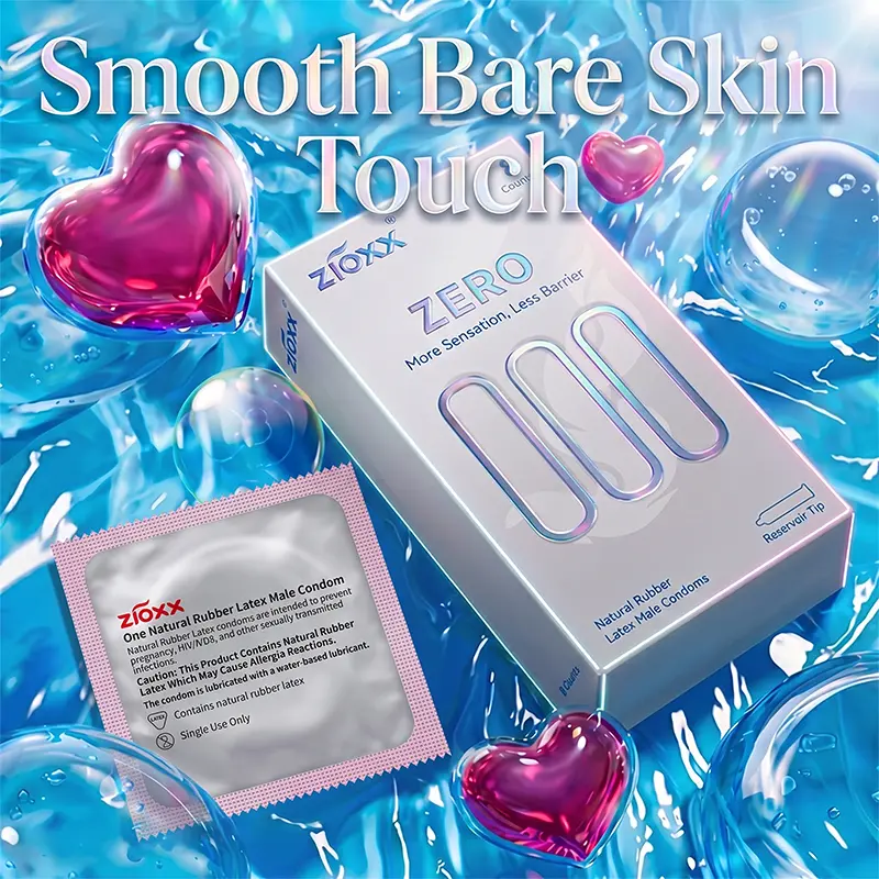Zioxx ZERO Series Super Sensitive Thin Condoms 8pcs, Moisturizing Hyaluronic Acid Lube Silicone Free Natural Latex Condoms for Better Sensation