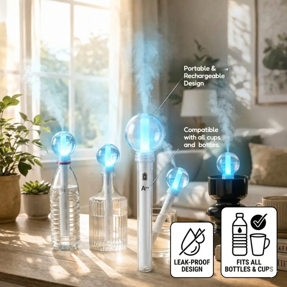 Portable Compact Cool Mist Humidifier Stick - Rechargeable Cordless Wand, Silicone Seal Leak-Proof, Fits 99% of Bottles/Cups, Auto Shut-Off, Whisper Quiet, Travel-Ready for Home Improvement Heating Cooling Ventilation
