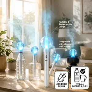 Portable Mini Humidifier Stick, Rechargeable Cool Mist Personal Humidifier for Travel, Car, Office & Bedroom, Small Cordless Humidifying Wand for Water Bottle or Cup, Auto Shut-Off, Whisper Quiet