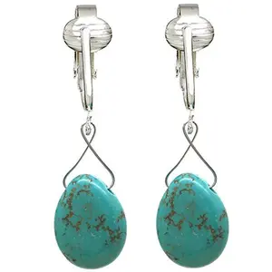 Turquoise Briolette Clip On Dangling Earrings