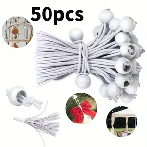 50PCS Root-Mounted Outdoor Tent Binding High-Elasticity Rope with Plastic Ball, Trampoline Luggage Binding Elastic Cord with Ball for Shelter, Camping, Cargo,Tent Poles UV Resistant