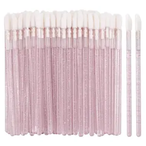 100 Disposable Lip Brushes, Lipstick Applicator, Lip Gloss Wands Pink , Crystal Makeup