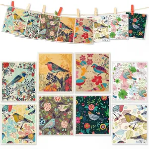 W-Home Swedish Dishcloths for Kitchen | 8 PCS Geometric Washable Dish Rags | Cellulose Reusable Cleaning Paper Towels | Absorbent Counter Dish Cloth Sponge Kitchen Wipes