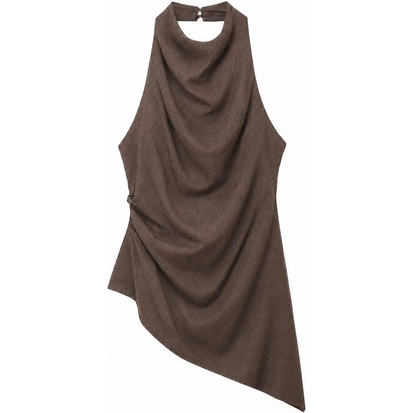 DOLGIEJ Collective Women's Halter Asymmetrical Top | Sleeveless Open Back Blouse with Button Neck Closure
