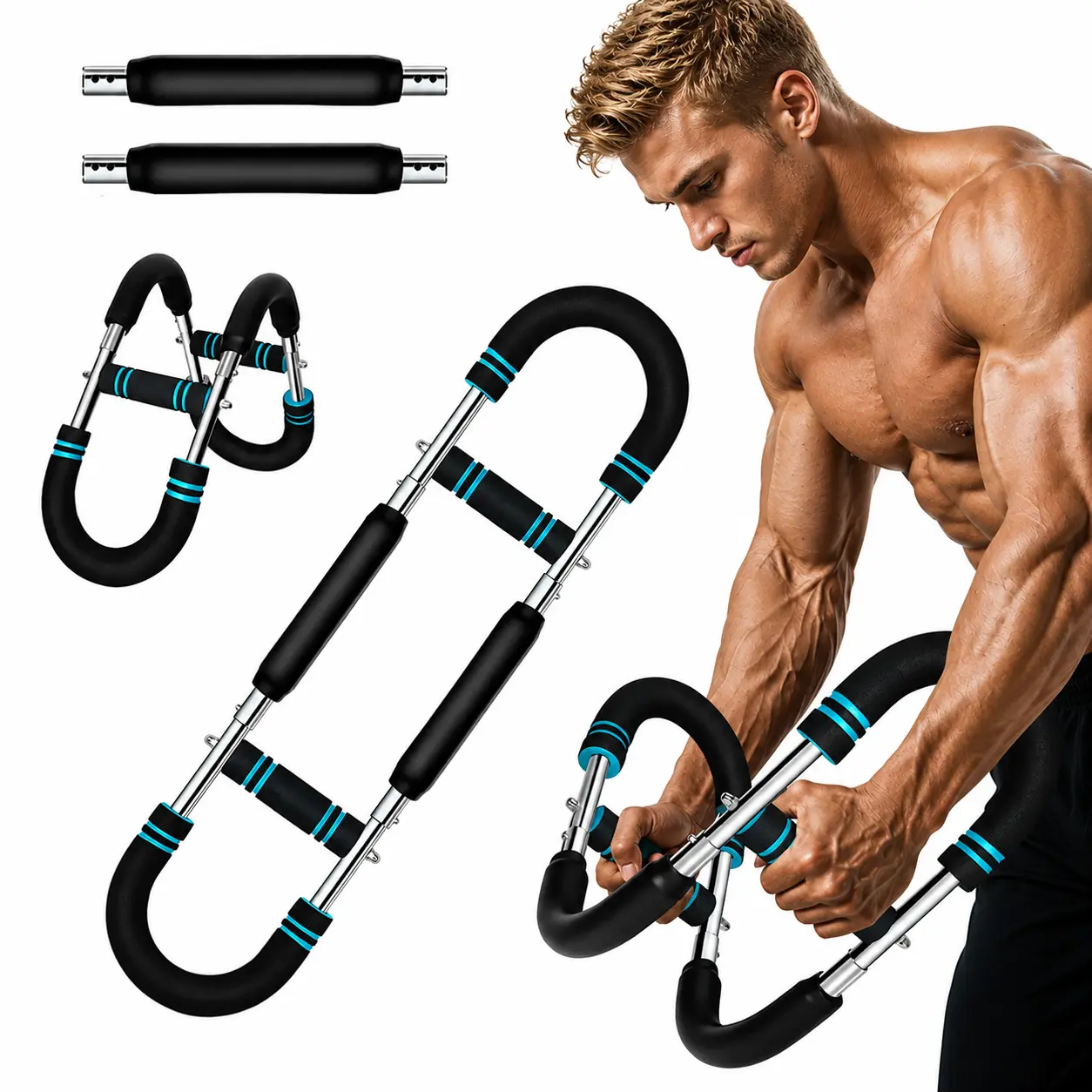 ULEVIQA Stainless Steel Spring Arm Workout Machine - Adjustable 40-140 lbs Resistance Workout & Exercise Equipment, Compact Chest Trainer with Firm Grip for Men’s At-Home Strength Training
