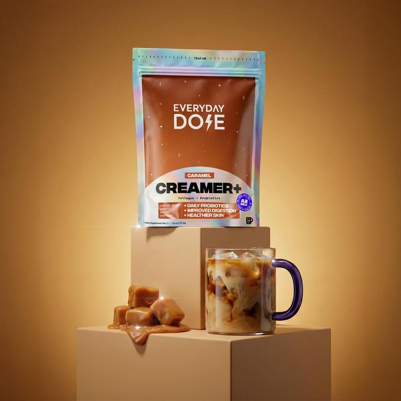 EVERYDAY DOSE 14 Serving Mild Roast Coffee+ with Caramel Creamer+ with Collagen & Probiotics & FREE Tumbler