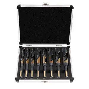 Reduced Shank Drill Bit Set, 8 Sizes from 9/16" to 1", Black & Gold Drill Bit with 3-Flat 1/2" Shank, 135 °   Split Point, Drills Bits for with Storage case