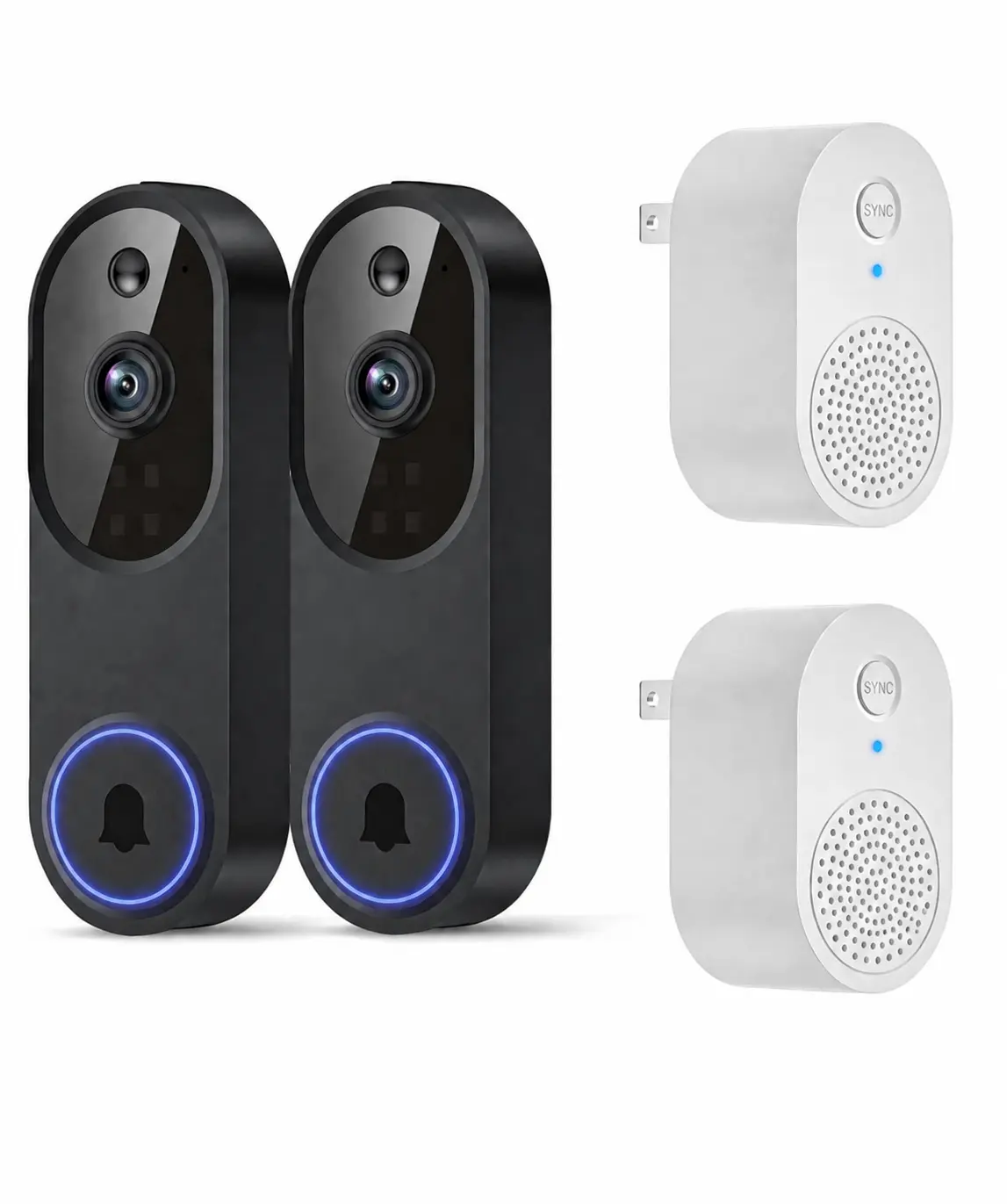 (2 Pack) 1080p Wireless Wi-Fi Video Doorbell Camera with Two Way Audio, Night Vision, Cloud Storage, Smart AI Motion Detection, Support 2.4GHz Wi-Fi only