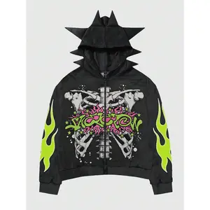 Men's Y2k Graphic Zip Up Hoodie Sweatshirt Gothic Long Sleeve Jacket Streetwear Emo Scene Alternative Clothes