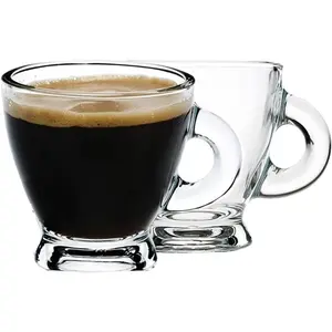 Espresso Cups, 3.2 oz Small Demitasse Clear Glass Espresso Drinkware, Set of 2, Espresso Shot Glasses, Clear Expresso Coffee Cups, Tazas de Cafe Expreso