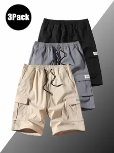 Men's 3-Pack Athletic Beach Shorts, featuring an outerwear design with zipper drawstring closure, large-capacity side pocket design, perfect for summer comfort and versatility, suitable for parties, casual wear, and everyday activities