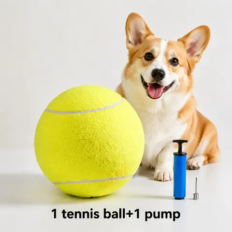 24cm Extra-Large Non-Toxic Rubber Dog Tennis Toy Ball - Pump with Hidden Needle Included, Supports Chase & Run Play, Encourages Natural Play, Reduces Destructive Behavior for Small-to-Medium Dogs