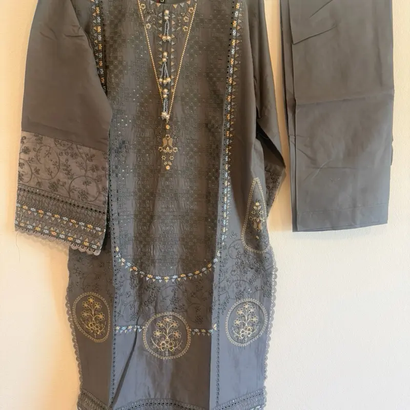 Charcoal grey ( dark grey ) with embroidery 3 piece lawn suit