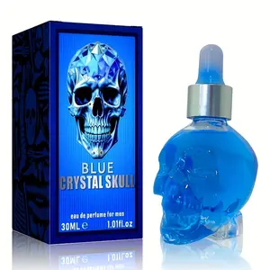 SJOPA Blue Crystal Skull Perfume Oil for Men 1.01oz Dropper Bottle Long-Lasting Fresh Scent with Subtle Woody Notes Halloween Gift Idea Woody Spicy Men's Perfume for Confidence & Charm Halloween Mystery Men's Perfume Pack Men's Spicy Oriental Wood Perfume