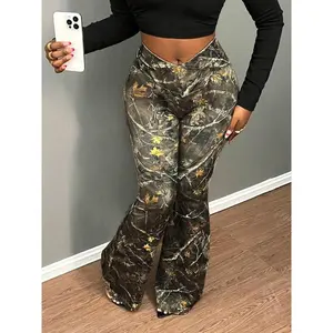 Women's camouflage leaf printed sports pants, casual street pants, daily casual comfortable pants, and four season women's underwearRAIMENTRY