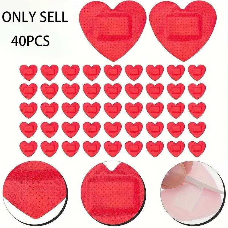 40 Heart-Shaped Cute Cartoon Adhesive Bandages, Self-Stick Wound Protector, Protect and Heal Wounds with Love