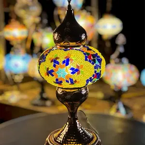 7 Star Rose Gold Turkish Handmade Mosaic Table Lamp with Vibrant Colors and Unique Design