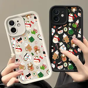 Cartoon Santa Claus Christmas Tree Snowman Phone Case for iPhone 17 Air 15 16 14 Pro Max 13 12 11 Pro XS Max  Plus E Christmas Delight Pattern Pattern Shockproof Silicone TPU Bumper Drop Protection Cover Smartphone Casing cute gift