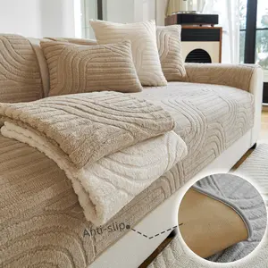 Luxury Plush Sofa Cushion Cover, 1 Pc Pet Friendly Scratch Resistant Sofa Towel Slipcover ,Thick Warm Non Slip Washable Couch Protector Pad, Reversible Sofa Throw Blanket Furniture Protector, for Armchair, Loveseat, Sectional,Recliner & 2/3/4 Seater Sofas