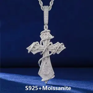Moissanite Thorn Cross Pendant S925 W/ Rope Chain