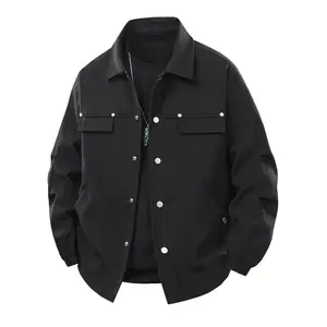 Men's Trendy Buttoned Shirt with Patch Pocket, Stylish Three-Dimensional Collar, New Vintage Plain Jacket without Hood for Spring, Autumn, and Winter, Loose Casual Versatile Coat, Suitable for Men's Everyday Wear and Gifting