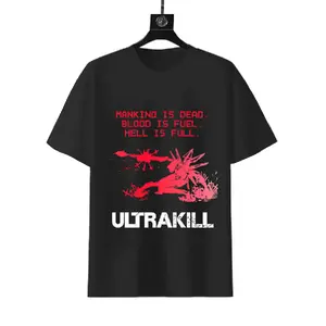 Men's ULTRAKILL Game Inspired Round Neck T-shirt - 180g Cotton Fabric, Retro Graphics Print, Casual Streetwear Top for Gamers