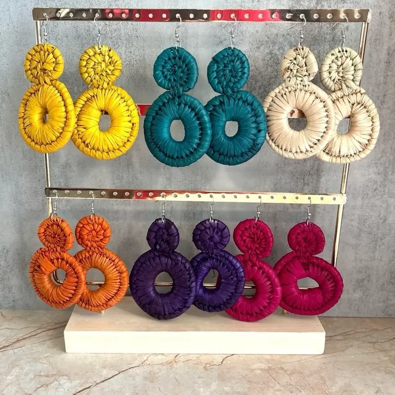 49/ DONUT SHAPE: Handmade Raffia Leaves Earrings Naturally Colored Created to Elevate  Fashion Taste and Celebrate Afro Heritage.