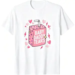 Women Summer Oversize Tshirt Cute Y2K Funny Baby Daddy Tears Juice Box Graphic Tee Casual Soft Crew Neck Short Sleeve Top For Daily Wear Street Outfit