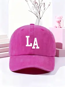 Unisex La Letter Printed Washed Baseball Cap, Vintage Style, Adjustable Fit, Perfect for Travel & Beach, Ideal Christmas Gift