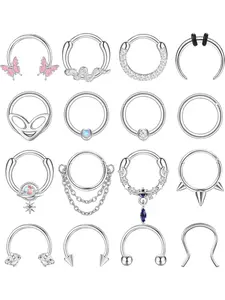 16Pcs 16G Septum Rings Hoop for Women Men Surgical Steel Dangle Septum Jewelry Septum Clicker Horseshoe Nose Rings Hoop Hinged Segment Daith Helix Tragus Cartilage Earrings Piercing Hinged Nose Hoops