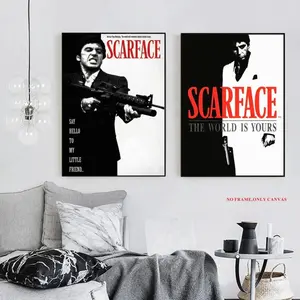 2-Piece Set: Scarface Movie Print Poster “The World Is Yours” Classic Vintage Canvas Art Home Decor Wall Art Decoration Poster - Movie Fan Gift, Unframed Art Print, 2D Frameless