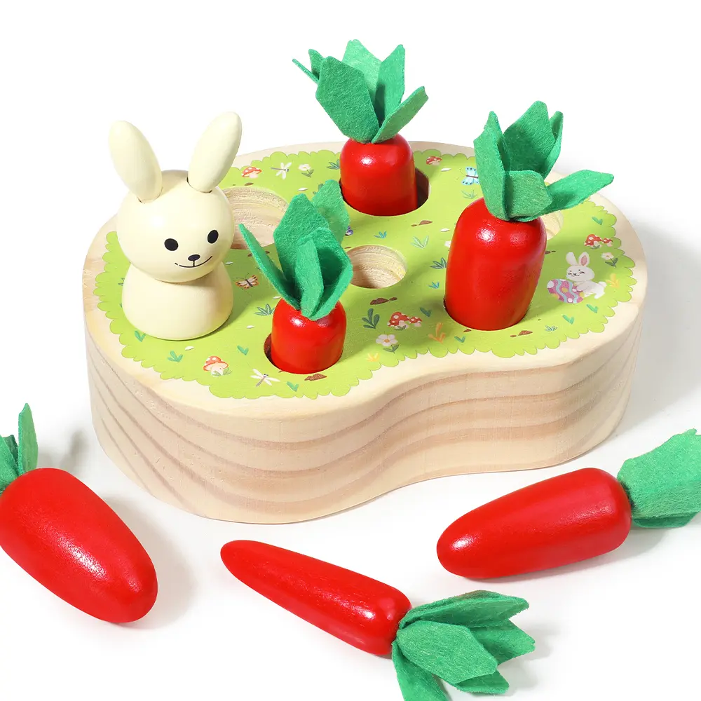 edutree Bunny Carrot Pull Toy Easter gift for Toddlers – Montessori Educational Baby Toy, Fine Motor Skills Development, Interactive Wooden Toy for Kids, Perfect Birthday Halloween Gift for Boys and Girls, Mother's Day Sensory Activity Board