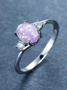 1 PC Fashion Cubic Zirconia & Faux Opal Three Stone Ring For Women Wedding Party Valentine's Day Gift