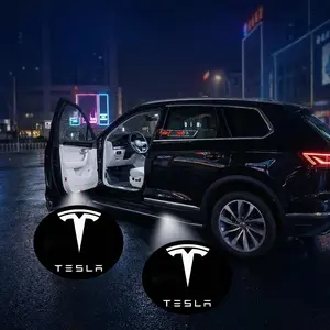 2/4pcs Tesla Door Projection Light/laser Lamp/new Welcome Light/modified Decoration Floor Lamp (batteries Not Included)