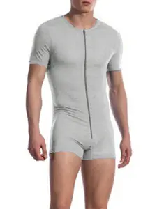 INCERUN Men's Fashion Menswear Slim Fit Jumpsuit, Plain Pure Color Short Sleeve Zipper Comfortable Shorts Overalls Playsuits, Ideal for Daily Wear