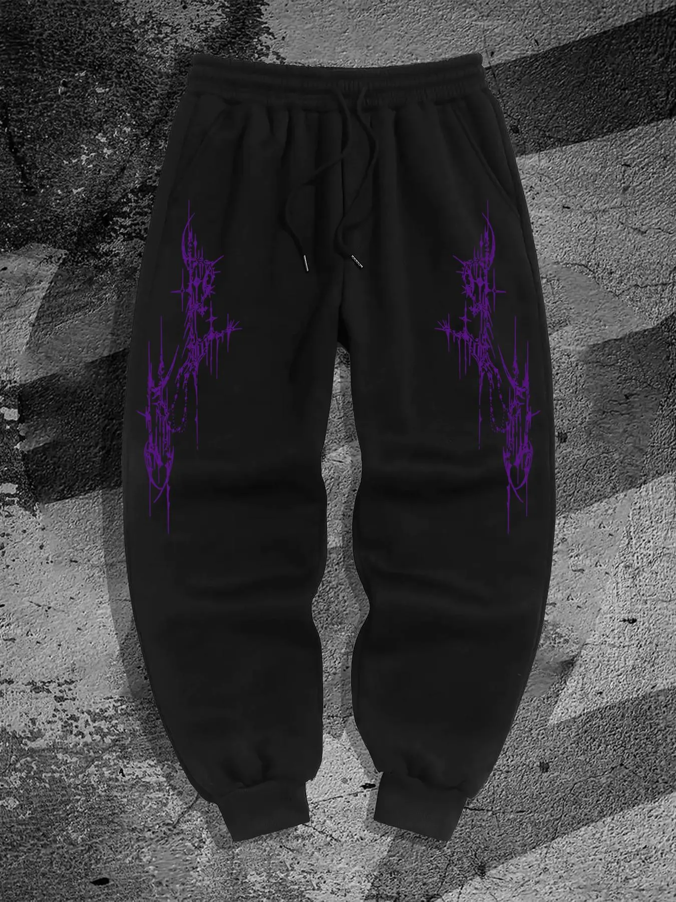 Men's Gothic Style Purple Print Side Stripe Sweatpants, Regular Fit Casual Jogger Pants for Spring & Fall, Fashion Men's Bottoms for Daily Wear, Casual Sports Trousers, Sports Jogging Pants