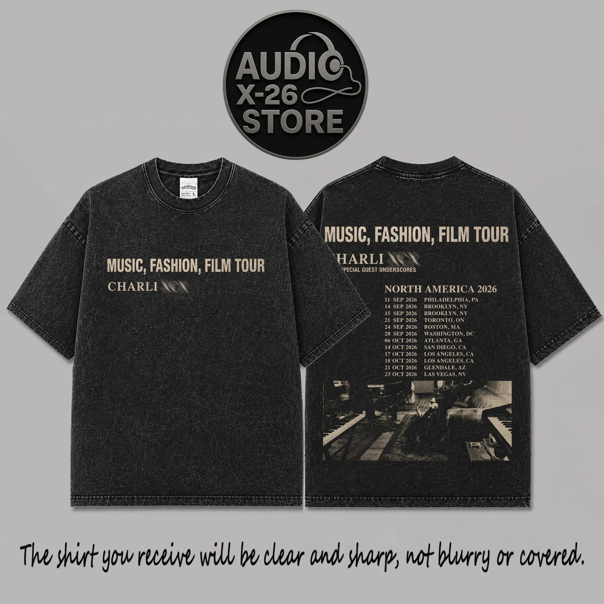 Charli X - Music, Fashion, Film Tour Date 2026 Premium Acid Washed 100% Cotton T-Shirt, Angels Fanclub Graphic Tee, Music, Fashion, Film 2026  Streetwear Graphic Shirt, Gift for Kiss Charli Kiss Fans